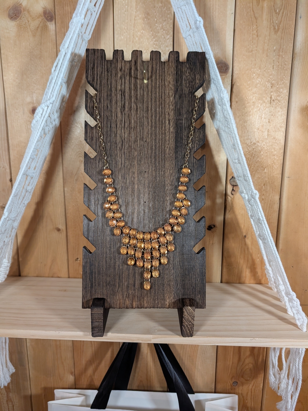 Gold-Tone Amber Rhinestone Cascading Statement Bib Necklace